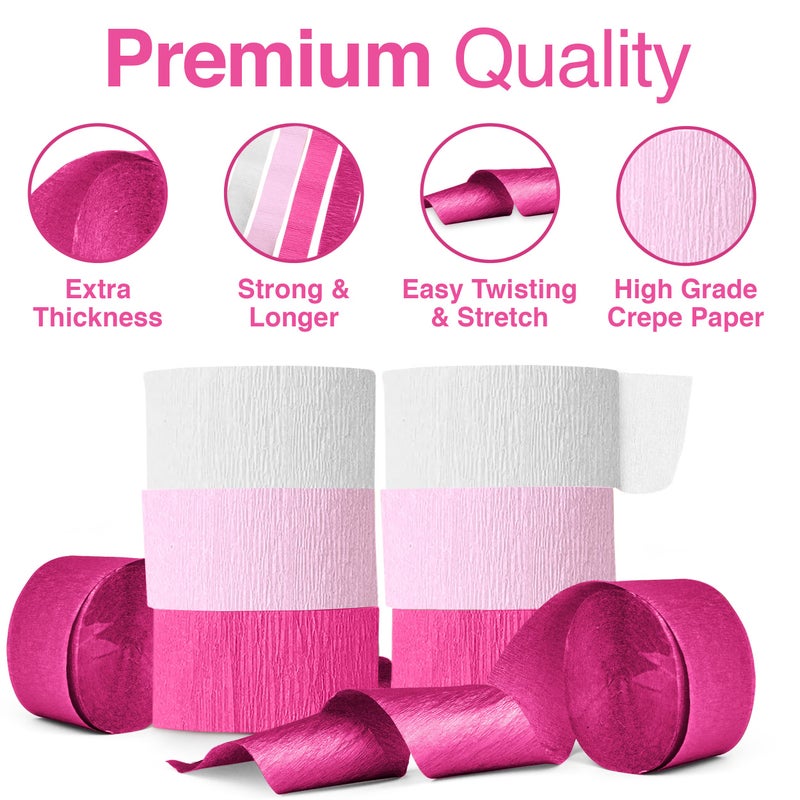 Ader Products Pink Crepe Paper Streamers, Pink Party Decorations - 8 Large Rolls, 2in x 120ft Each Roll - Decorative Creped Roll for Birthday, Festival, Wedding, Backdrop or Photo Booth Decoration and Flower Making - Image 4